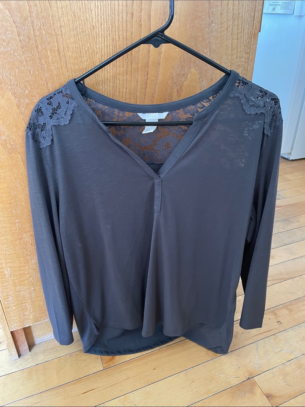 H&M Black Long Sleeve V-Neck Top with Lace Shoulders